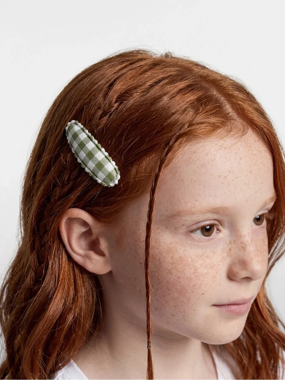 Handmade Green Gingham Fabric Snap Hair Clips Set Cottagecore